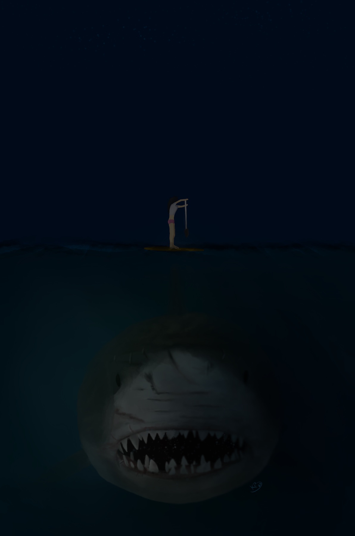Paddleboarding White Shark (night) — KarlBoghossian